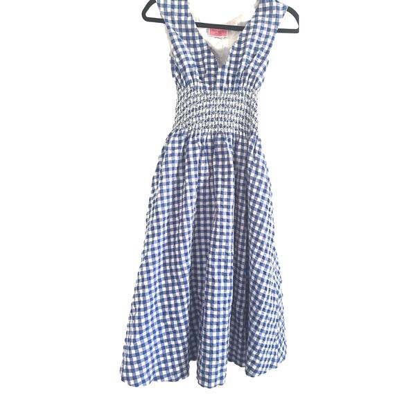 KATE SPADE New York Blue Blueberry Gingham Checked Plaid Smock Waist Dress - XXS - Picture 2 of 8